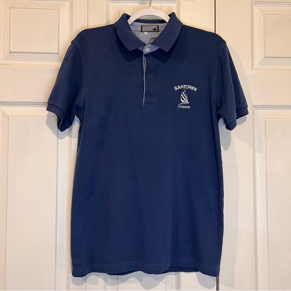 🩷 Santorini Blue 100% Greek Cotton Polo/ Golf Shirt - size Large